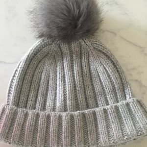 J crew Pom Pom beanie hat gray